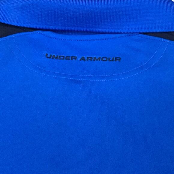 Under Armour Mens Polo Shirt Performance Golf 2XL Loose Heat Gear Blue Black - Picture 7 of 10